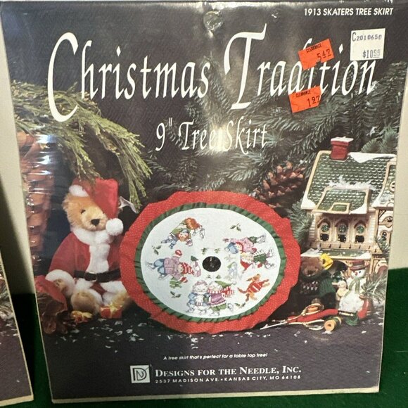 Christmas Tradition Cross Stitch Kit 9 Inch Tree Skirt Train Lot Of 2 - Picture 3 of 8